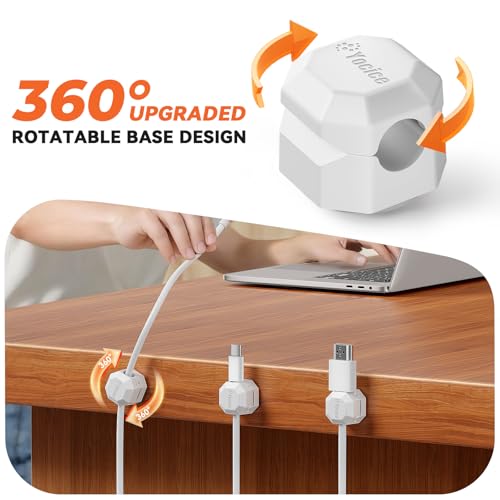8 Pack Rotatable Cable Clips,Spring Cord Organizer Desk Cable Management Cord Holder Adhesive Phone Charger Cord Clips for Home Office Car Wall Nightstand Accessories White - color: White, size: 8 Pack