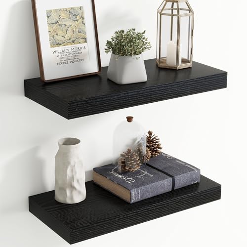 20 Inch Floating Shelves for Wall, 8 Inch Deep Floating Shelf for Storage & Display, Rustic Wall Mounted Shelf with Invisible Brackets for Living Room, Kitchen, Bathroom, Home Decor, Set of 2, Black - color: Black, size: 20 Inch, Set of 2