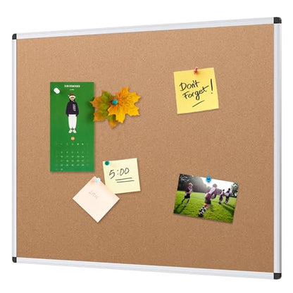 VIZ-PRO Cork Notice Board, 48 X 32 Inches, Cork Bulletin Board with Silver Aluminium Frame - size: 48" x 32"