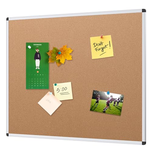 VIZ-PRO Cork Notice Board, 48 X 32 Inches, Cork Bulletin Board with Silver Aluminium Frame - size: 48" x 32"