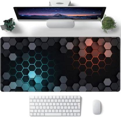 Hexagon Honeycomb Large Mouse Pad,Gaming Keyboard Desk Pad,Extended Mouse Mat Non-Slip Rubber Base with Stitched Edges for Office Game Home XXL 35.4"x15.7" - color: Honeycomb B, size: 35.4L x 15.7W inches
