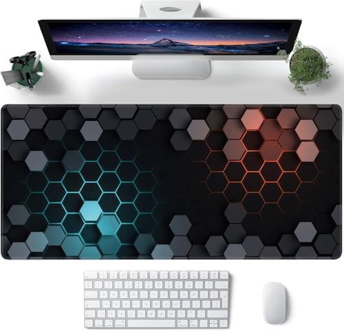 Hexagon Honeycomb Large Mouse Pad,Gaming Keyboard Desk Pad,Extended Mouse Mat Non-Slip Rubber Base with Stitched Edges for Office Game Home XXL 35.4"x15.7" - color: Honeycomb B, size: 35.4L x 15.7W inches