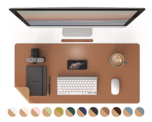 RENMTURE Dual-Sided Desk Pad, Natural Cork & PU Leather Large Mouse mats for Office and Home Work, Desk Protector Non-Slip, Waterproof, Easy Clean (Brown, 36"x17") - color: Brown, size: 36"x17"