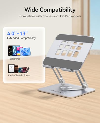 ORICO 360° Rotating Tablet Stand, Height Adjustable Aluminum Alloy Holder for Desk, Foldable Design for iPad Pro/Air/Mini up to 12.9", Samsung Galaxy Tab, Kindle & Switch - FB2, Silver - color: Silver