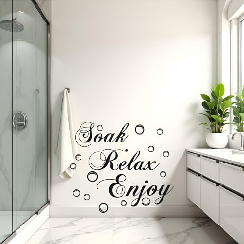 Soak Relax Enjoy Bathroom Wall Decals,Art Quote Stickers for Bathroom, Bedroom and Living Room,Inspirational Home Decor, Murals and Room Decor (17.7x11.4 Inch)