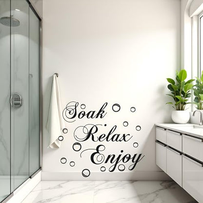 Soak Relax Enjoy Bathroom Wall Decals,Art Quote Stickers for Bathroom, Bedroom and Living Room,Inspirational Home Decor, Murals and Room Decor (17.7x11.4 Inch)