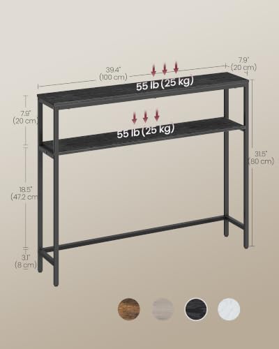 VASAGLE Console Table, 2-Tier Narrow Sofa Table with 2 Shelves, 7.9 x 39.4 x 31.5 Inches, for Living Room, Hallway, Entryway, Charcoal Gray and Ink Black ULNT131B22V1 - color: Charcoal Gray + Ink Black, size: 39.4"W - Without Power Outlet