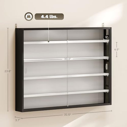 HOMCOM 5-Tier Display Cabinet, Glass Door Cabinet with Adjustable Shelves, Wall-Mounted Display Case for Playroom, Bedroom, Black and White - color: Black and White