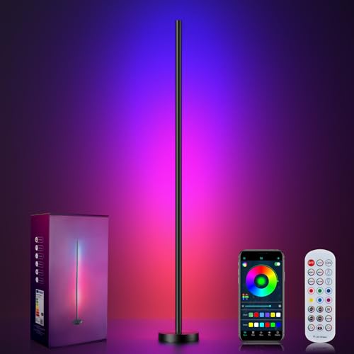 BrilliLux RGBICW LED Corner Floor Lamp with App & Remote Control - 16 Million Colors, 68+ Scene Modes, Music Sync, Smart Lighting for Living Room, Bedroom, and Gaming Room - color: Matte Black