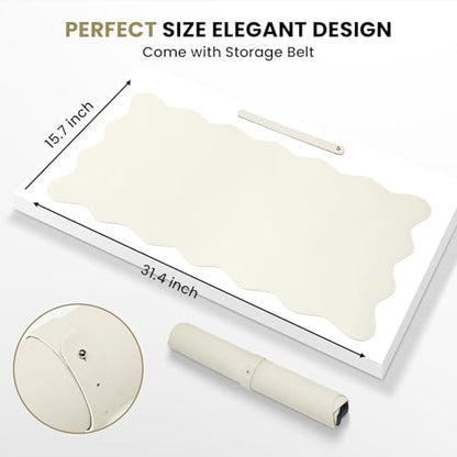 PU Leather Desk Pad, Scalloped Non-Slip Mouse Pad & Large Desk Mat Cover Stitched Edges Writing Pad for Office, Home - Waterproof, Easy to Clean, Durable Surface I 31.4"x15.7", Off-White - color: Off-white