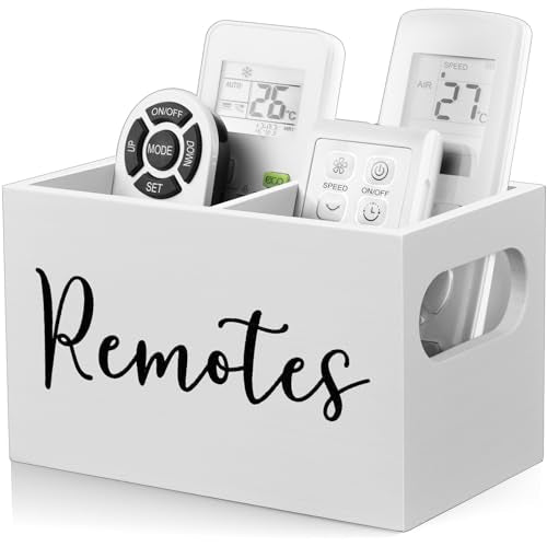 DRASTAR Remote Control Holder, Wood TV Remote Holder, Remote Storage Caddy, Remote Control Organizer (White, 2 Slots) - color: White, size: 2 Slots