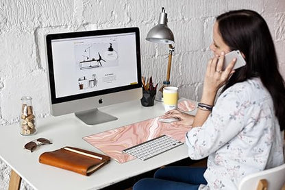 Gold Pink Marble Mouse Pad 24 x 12 inch Mousepad Gaming Desk Mat Large Computer Pad with Non-Slip Base Office Home Work - color: Small Pink Marble, size: 24''X12''