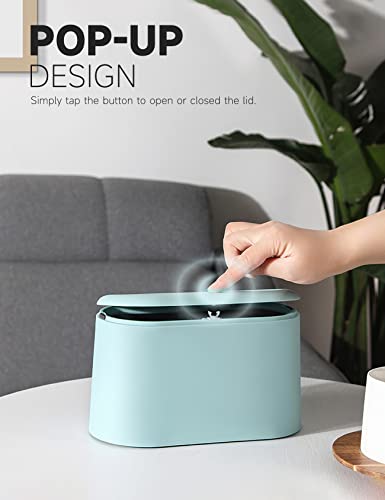 Mini Trash Can with Lid Removable Small Garbage Can, Tiny Plastic Trash Bin, Pop Up Countertop Wastebasket, Counter Garbage Lint Bin (Light Blue) - color: Light Blue