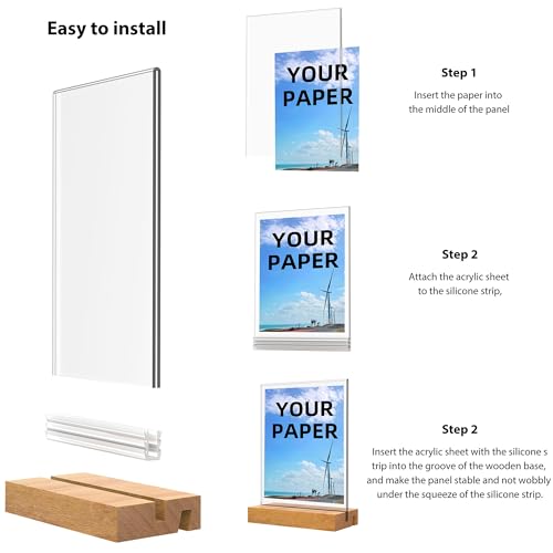 8.5x11 Inch Acrylic Sign Holder with Wooden Base, Desktop Display Stand (8.5x11 5Pack) - size: 8.5x11 5Pack
