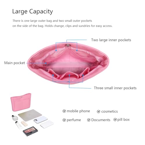 YONEBN waterproof Storage Bag Lightweight Large Capacity nylon Bag Inner Bag Handbag Organizer - color: Pu/Azalea Pink