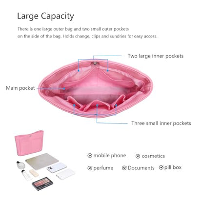 YONEBN waterproof Storage Bag Lightweight Large Capacity nylon Bag Inner Bag Handbag Organizer - color: Pu/Azalea Pink