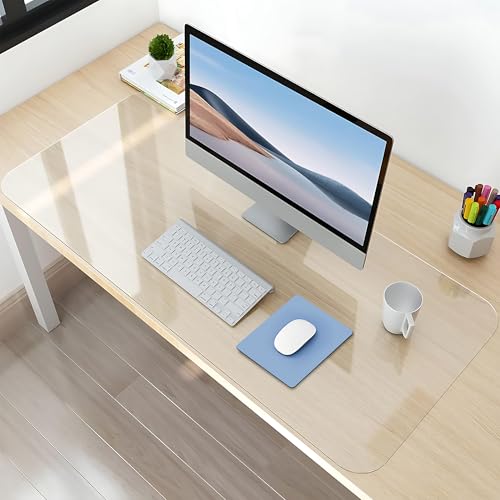 NATRKE Clear Desk Mat Pad, 35.4"x19.7" Large Transparent Computer Desk Mat Plastic Desktop Protector, PVC Writing Pad with Round Edge, Waterproof Wipeable Non-Slip Table Protector for Home Office - color: Clear, size: 35.4" X 19.7"