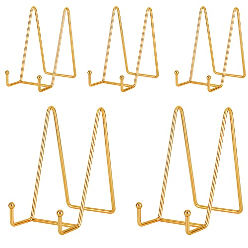IBosins 5 Pack 6 Inch Plate Holder Display Stands, Metal Gold Frame Stand for Picture, Book, Photo Easel, Creation, Collectibles - color: Gold, size: 6 Inch