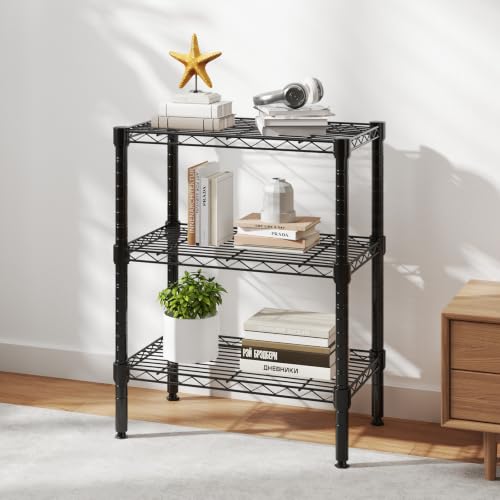 DUMOS 3-Tier Metal Wire Storage Shelves, Adjustable Standing Storage Rack Shelf, Heavy Duty Steel Shelving Unit Organizers for Kitchen Bathroom Pantry Garage, 23.3" Wx13.4 Dx30.2 H, Black - size: 3 Tiers-30.2"H without wheels