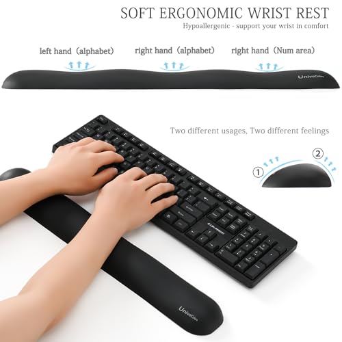 UnivoColors Design-Wave Keyboard Wrist Rest, Artificial Sheepskin+Memory Foam+Ergonomic+Anti-Slip Gel, Resilience Support During Work and Gaming,Keyboard Accessory,Black - color: Kr_black, style: Keyboard Wrist Rest