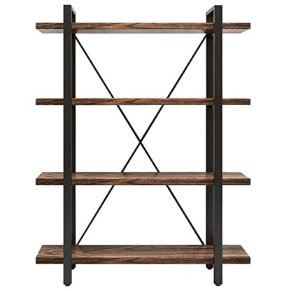 4 Tier Bookshelf Solid Wood Bookcase and Book Shelves Wood and Metal Shelving Rustic Open Bookshelf Office,Distressed Brown (AY-02-4Tier) - size: 4Tier