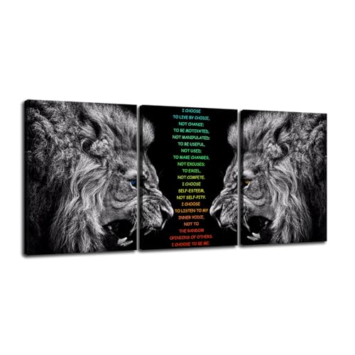 Inspirational 3 Pieces Lion Poster for Office Motivational Wall Art I Choose Canvas Prints Artwork for Living Room Modern Home Decor Painting Pictures Stretched and Framed Ready to Hang [36''Wx 16''H] - color: Inspirational-6, size: 16.00" x 36.00"