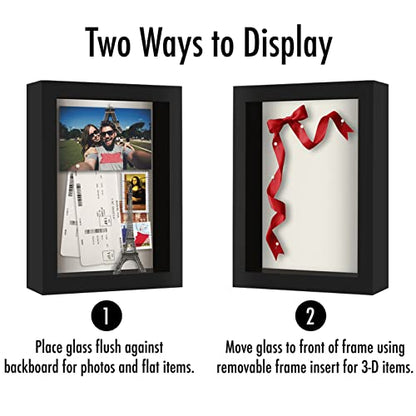 Americanflat 5x7 Shadow Box Frame with Shatter-Resistant Glass - Silhouette Collection - Small Shadow Box Display Case for Tabletop and Wall Display - Black with Soft Felt Back - color: Black, size: 5x7