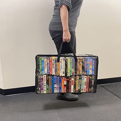 Evelots 2 Pack-VHS Movie Tape Storage Bag/Case, Clear PVC Plastic-Holds 100 Total, Strong Handles-No Dirt/Moisture/Dust - size: 2-Pack (Holds 100), style: Vhs Storage Bag