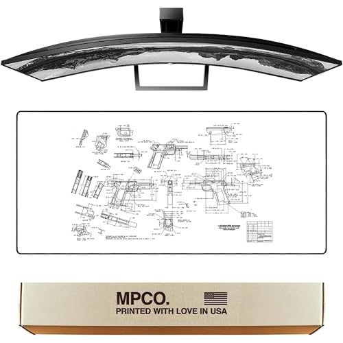 MPCO. Original Large Gaming Desk Mat – 36" x 17" Duraglyde Blueprints Browning 1911 – White Full Desk Mouse Pad for Smooth Precision – Non-Slip, Washable Extra-Large PC Mouse Pad for Gaming Sessions - color: Duraglyde Browning 1911 – White