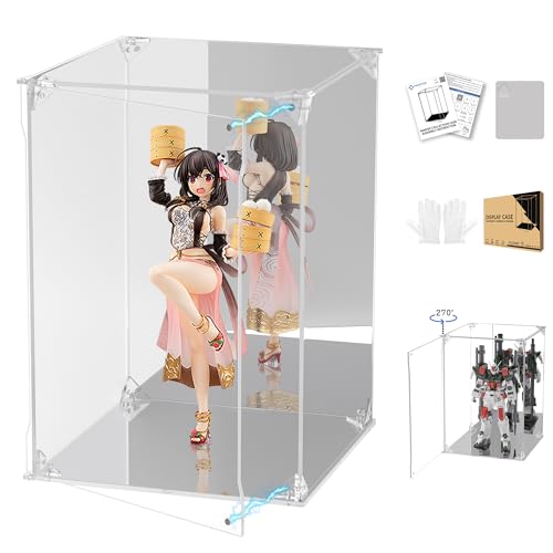Clear Acrylic Display Case with Mirrored Back and Base, UV Protected Acrylic Box with Magnetic Door, Dustproof Display Box Showcase for Collectibles, Figures, Models, Toys (8x8x12inch) - size: 8x8x12 inch