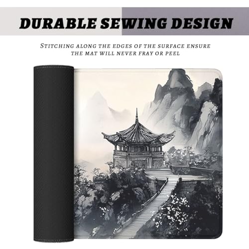 Japanese Mouse Pad Ink Landscape Mountain Pavilion Blossom Large Desk Mat Waterproof Stitched Edges Rubber Base Non-Slip Deskmap Computer Keyboard Mat 31.5 x 11.8 Desk Home Office Gaming - color: Japanese, size: 31.5" x 11.8"