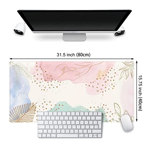Boho Pastel Painting Mouse Pads, Abstract Mousepad XXL,Extended Mouse Pad for Keyboard & Wireless Mouse,Cute Large Desk Protector Mat Full Desk Gaming Mice Pad for Office Home 31.5x15.75 in - color: B-pink Blue