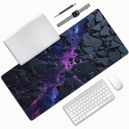 Extended Gaming Mouse Pad, Abstract Neon Design, Anti-Slip Rubber Base, Rectangular, 35.4 x 15.7 Inches - color: shattered rock