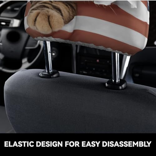 Dujiea 2 Pack American Flag Cat Car Headrest Covers, Universal Soft Car Seat Head Rest Cover Protector, Vehicle Accessories Fabric Headrest Cover for Cars Vans Trucks - color: American Flag Cat