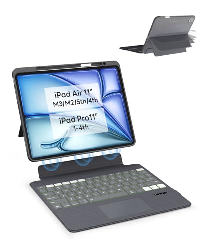 EIP Magnetix Keyboard Case for iPad Air 11 inch M4/M3/M2, 5th/4th Gen, iPad Pro 11" 1-4th, with Patented Stylus Shortcuts, Adjustable Stand, Detachable Keyboard, Backlit [Not for Pro 11 M4] - color: Black, size: iPad Air 11" M4/M3/M2/5/4th ; Pro 11" 1/2/3