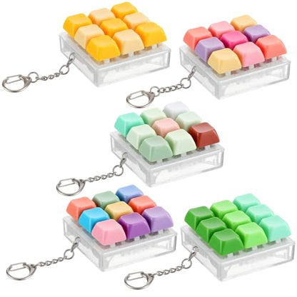 VioraWhite 5 Pcs Keyboard Fidget Clicker Keychain Noisy Fidget Keyboard Colorful 9-in-1 Keycap Stress Relief Decompression Button Finger Clicker for Office Gifts Adults to Relief Stress - style: Noisy