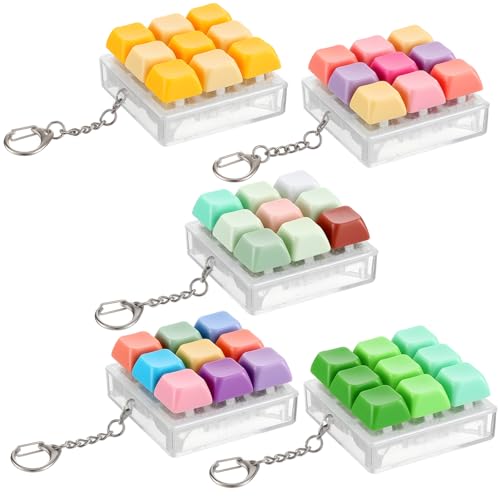 VioraWhite 5 Pcs Keyboard Fidget Clicker Keychain Noisy Fidget Keyboard Colorful 9-in-1 Keycap Stress Relief Decompression Button Finger Clicker for Office Gifts Adults to Relief Stress - style: Noisy