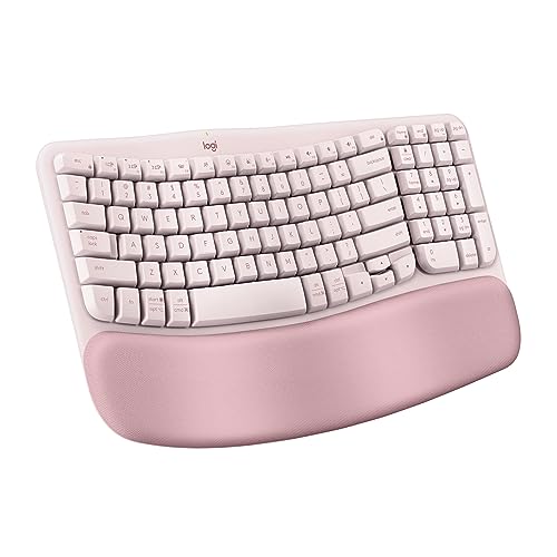 Logitech Wave Keys Wireless Ergonomic Keyboard with Cushioned Palm Rest, Comfortable Natural Typing, Easy-Switch, Bluetooth, Logi Bolt Receiver, for Multi-OS, Windows/Mac - Rose - color: Rose