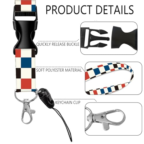 ID Badge Holder with Lanyard Fashionable ID Card Holders with Retractable Lanyards Soft Fiber Metal Clip Sturdy Buckle for Key Wallet Work Nurse Teacher (Cute Checkerboard) - color: Cute Checkerboard