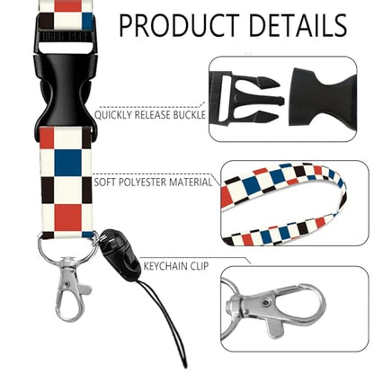 ID Badge Holder with Lanyard Fashionable ID Card Holders with Retractable Lanyards Soft Fiber Metal Clip Sturdy Buckle for Key Wallet Work Nurse Teacher (Cute Checkerboard) - color: Cute Checkerboard