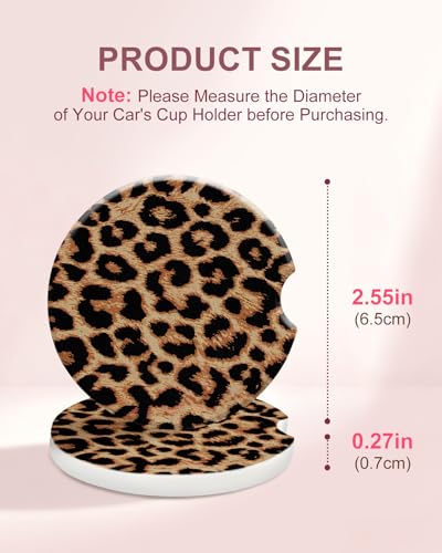 Swooflia Car Coasters for Women - Classic Brown Leopard Car Cup Coasters Absorbent Cup Holder Coasters for Car 2 Pcs Ceramic Car Cupholder Coaster with Cork Base Car Interior Accessories - color: Golden Leopard Print