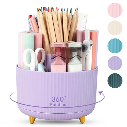 SKYDUE 360 Rotating Purple Pen & Art Supply Organizer - 5 Slot Desk Organizer for Office, School, Home - color: Purple_1Pack