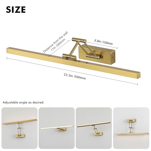 5W LED Wireless Picture Lights with Remote and Timer 23.6'' Inch Rechargeable Brass Gallery Lighting Battery Operated Art Lights Over Frame Portrait - color: Battery Operated Brass, size: 23.6 inch
