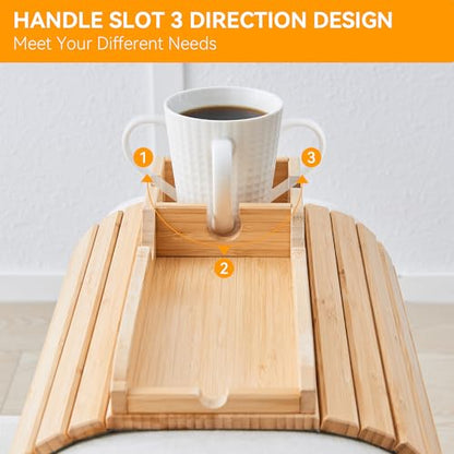 GEHE Bamboo Couch Cup Holder, Anti-Spill Sofa Arm Tray, Natural and Easy to Clean Couch Arm Cup Holder Armrest Tray Perfect for Cups, Beers, Snacks, Remote Control, Drinks - color: New Design-Bamboo
