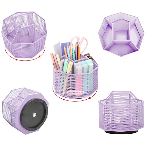 Exerz Desk Organiser/Mesh Desk Tidy Candy/Pen Holder/Multifunctional Organiser 360 Rotating - color: Light Purple