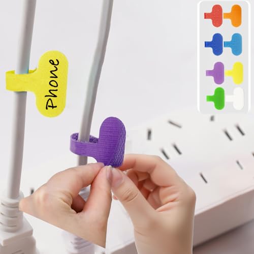 56 Pack- Cable Labels, Medium,Oval Wire Labels with Reusable Hook, Multi-Color Write On Cord Tags for Wire Management and Identification (1.78 x 0.79 inch) - size: 56 PCS: Oval