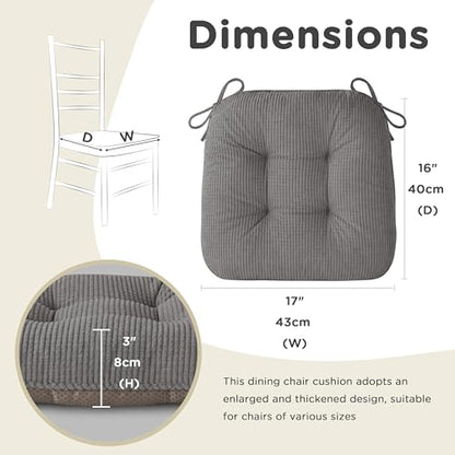 AddGrace Chair Cushions for Dining Chairs Set of 2 Non-Slip Kitchen Seat Cushions with Ties Tufted Thick Seat Pads for Indoor Kitchen Dining Furniture 17"x16"x3" Grey - color: Grey