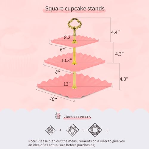 NWK 5 Piece Cake Stand Set with 2 x Large 3-Tier Cupcake Stands, 3 x Appetizer Trays, for Wedding Birthday Baby Shower Tea Party Decorations (Pink) - color: Pink