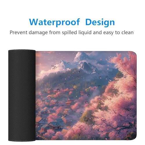 Anime Cherry Blossoms Gaming Mouse Pad Desk Pad 31.5 x 11.8 Inch Mountains Pink Sky Village Mousepad XL Large Gaming Mouse Pad Laptop Keyboard Mat Desk Pad Office Computer Keyboard Laptop Home - color: Anime Cherry Blossoms, size: 11.8W x 31.5L inches