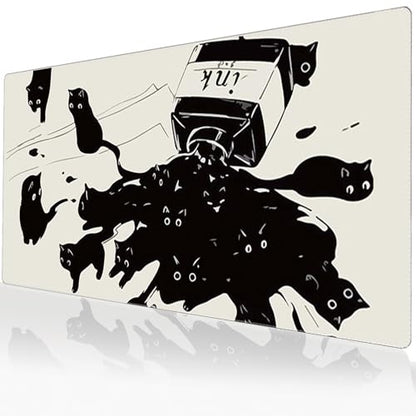 Gaming Mouse Pad XXL Extended Anime Mouse Pad 31.5x15.7inch, Large Cute Kawaii Big Computer Mouse Mat Desk Pad with Non-Slip Rubber Base and Stitched Edge for Home Office-Black Ink Cat - color: Black Ink Cat, size: 31.5L x 15.7W inches
